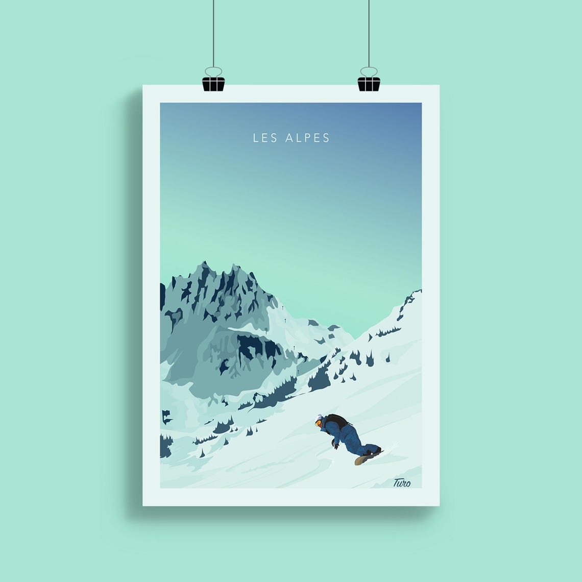 The Alps Travel Poster Ski Chairlift Travel Poster Vintage Poster Mountains Winter Sports - Image 2