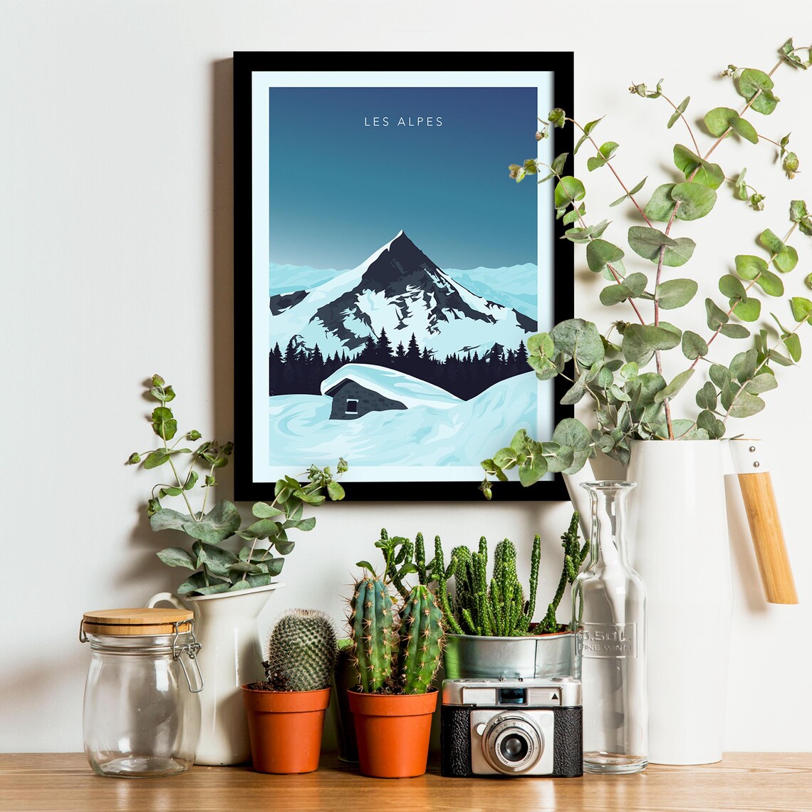 Les Alpes Snow Buried Mountain Hut On Winter Night Travel Poster - Image 3