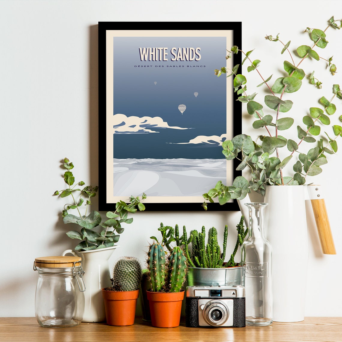 White Sands New Mexico Desert Balloons Dunes Retro Travel Poster - Image 3