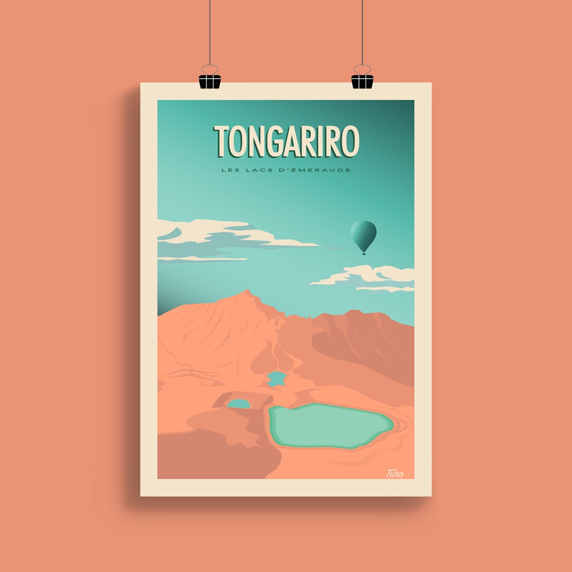 Tongariro Emerald Lakes Volcano Balloon New Zealand Travel Poster - Image 2