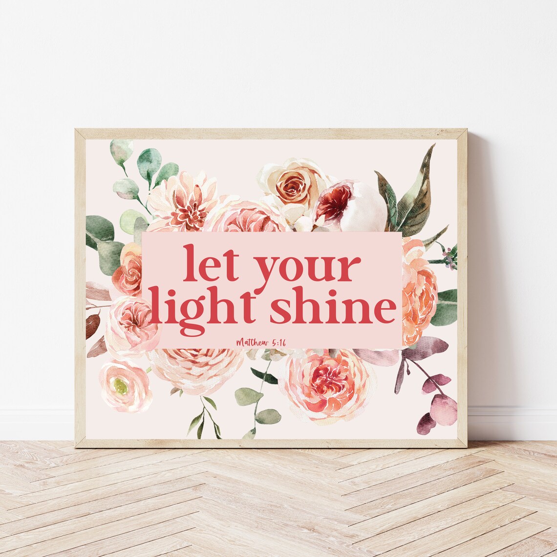 Bible Verse Nursery Wall Art Print Matthew 516 Let Your Light Shine Scripture Decor Boho Baby Room Sign Floral