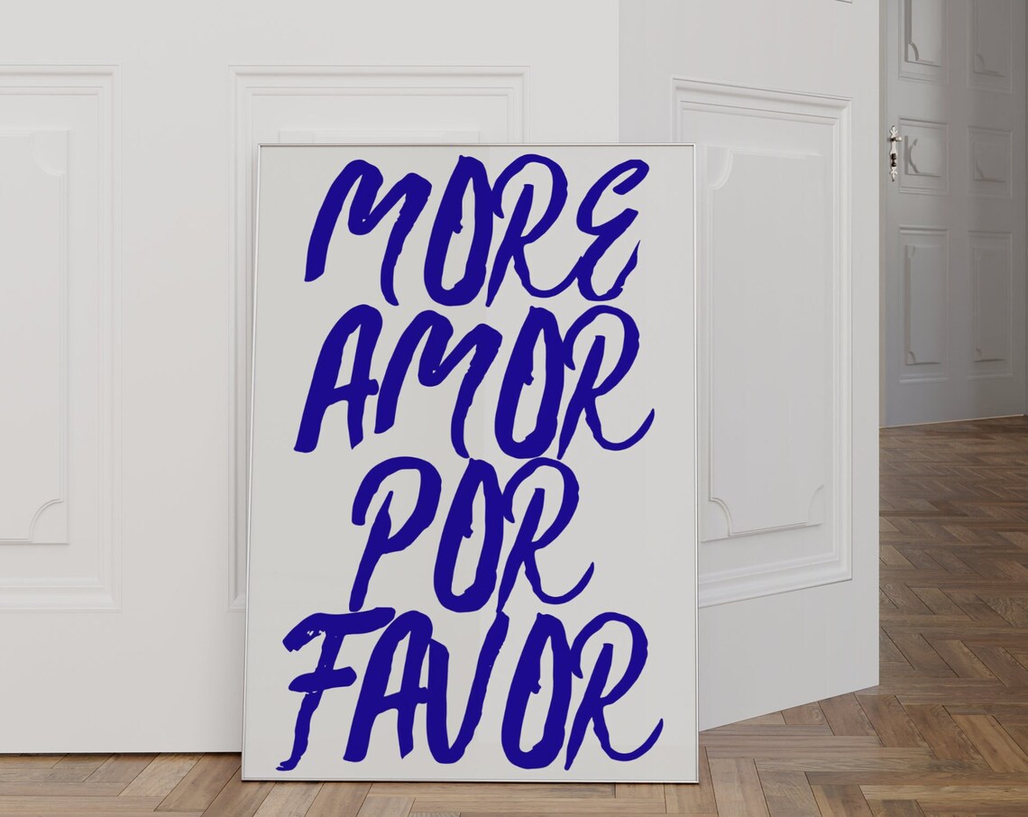 More Amor Por Favor Royal Blue Script Love Quote Typography Poster - Image 5
