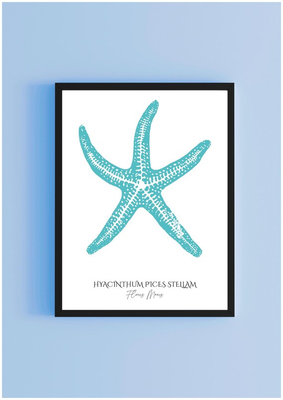 Decorative Blue Watercolor Starfish Coastal Beach Nautical Art Print