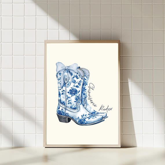 Chinoiserie Cowboy Boots Print Western Wall Art