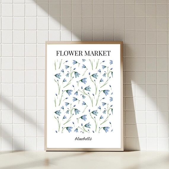Flower Market Bluebells Vintage Botanical Wildflower Art Print