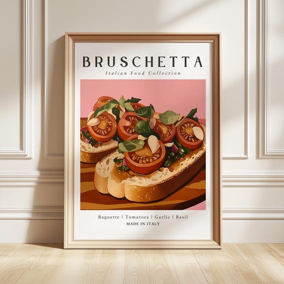 Bruschetta Art Print Italian Food Poster Kitchen Wall Decor Foodie Gift