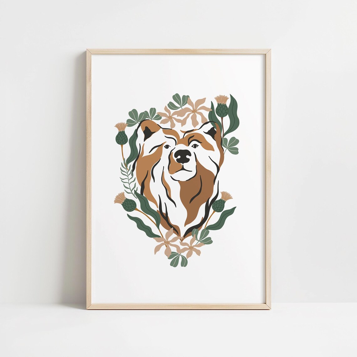 Bohemian Bear Head Portrait Thistle Floral Botanical Garden Poster