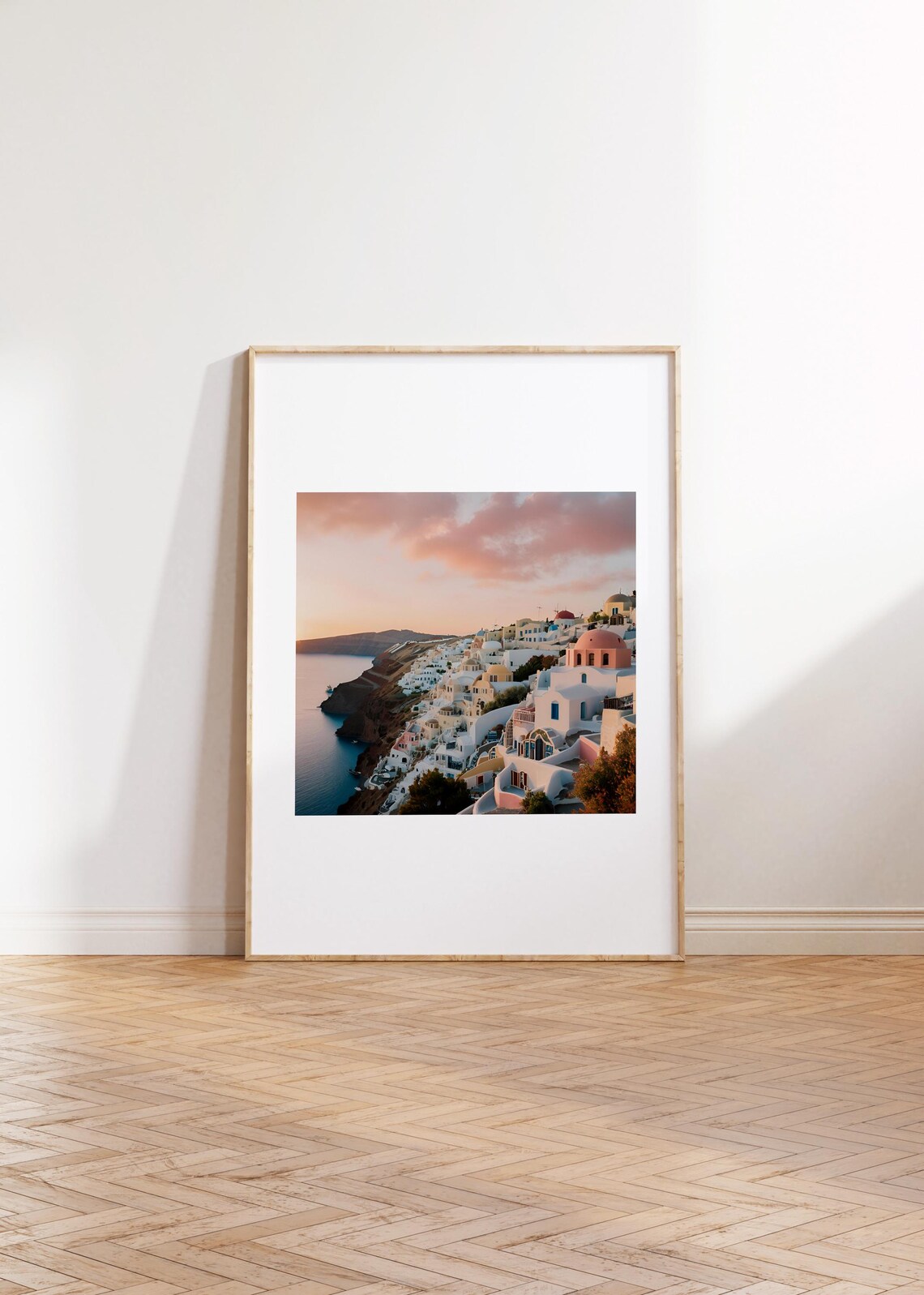 Santorini Blue Dome Church Golden Sunset Minimalist Square Print - Image 2