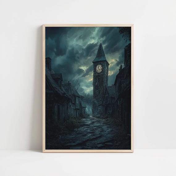 Moody Dark Academia Wall Art Print Abandoned Town Poster Whimsigoth Decor Vintage Cottagecore Art Eclectic Maximalist Wall Art Print