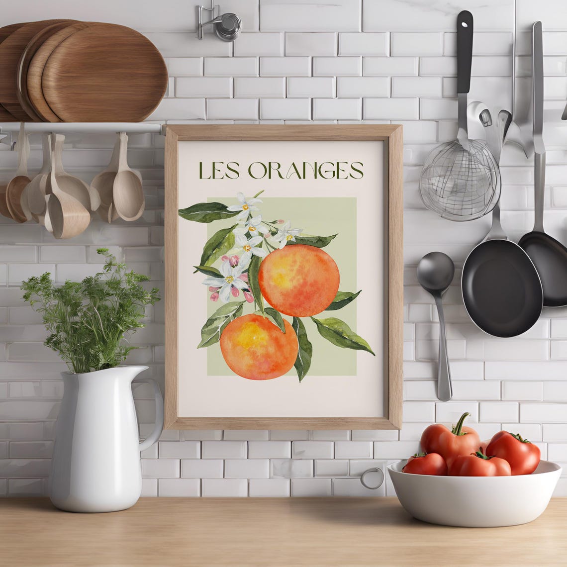 Les Oranges Watercolor Orange Blossom Branch French Fruit Wall Art - Image 3
