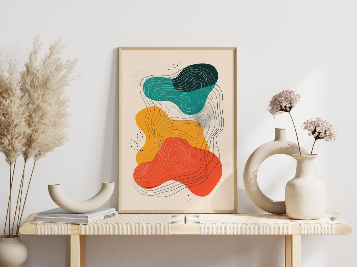 Colorful Topographic Contour Line Waves Bold Abstract Art Print - Image 2