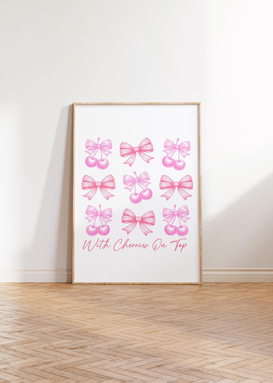 With Cherries On Top Pink Bows Coquette Trendy Decorative Wall Art - Image 3