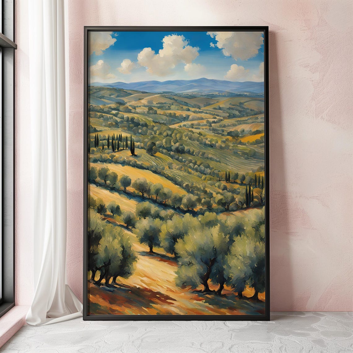 European Olive Grove Rolling Hills Sunlit Oil Landscape Poster - Image 2