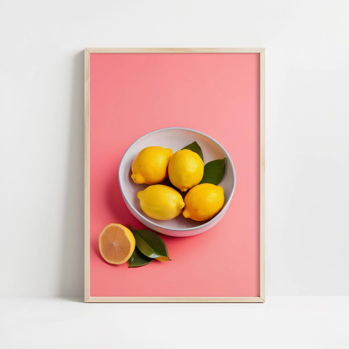 Bowl Of Lemons On Pink Modern Kitchen Fruit Photography Wall Art