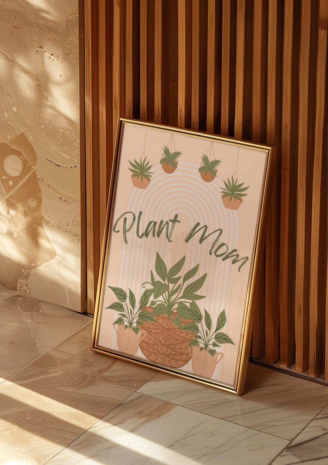 Plant Mom Boho Hanging Plants Rainbow Minimalist Botanical Print - Image 2