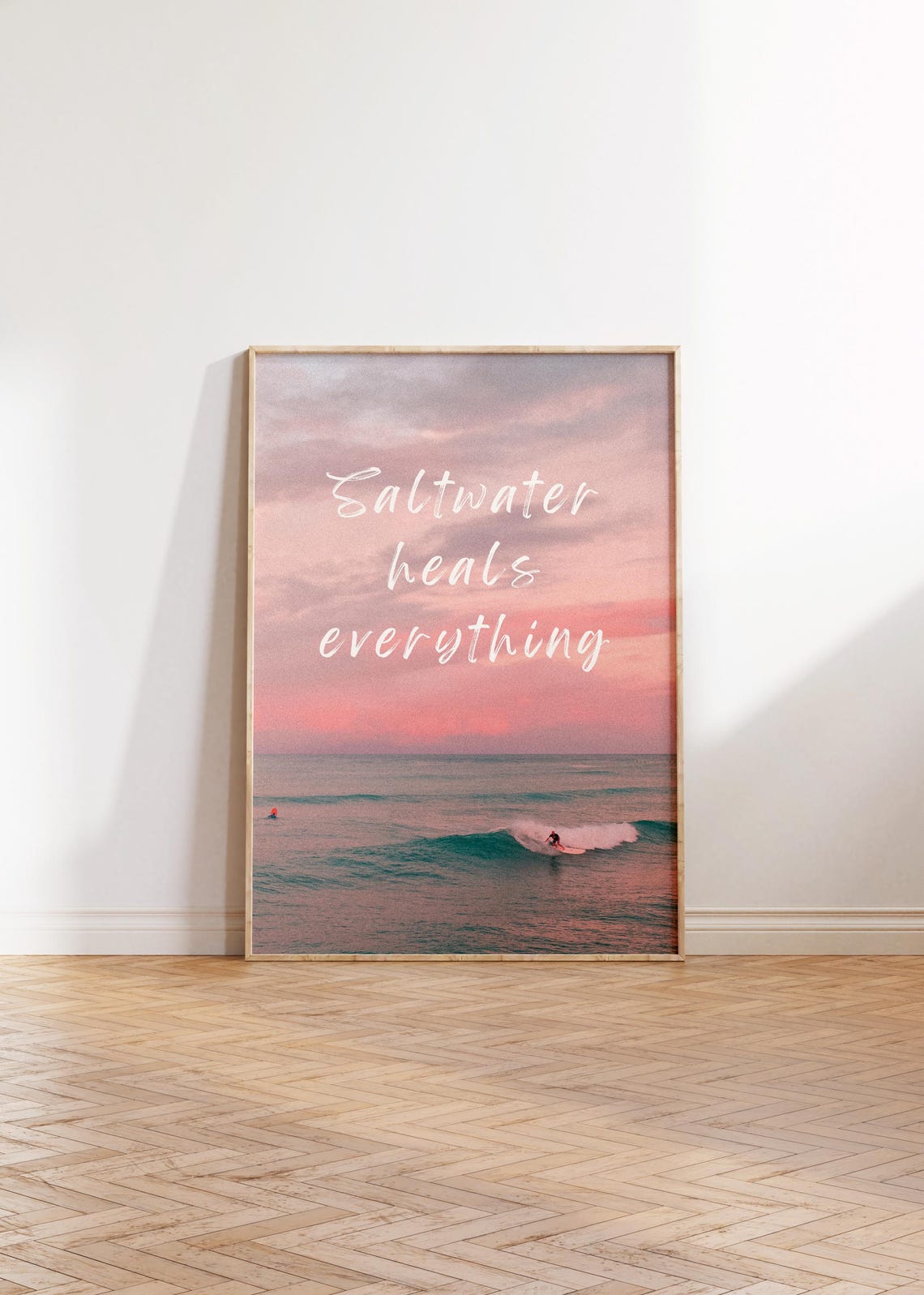 Saltwater Heals Everything Pink Sunset Surf Ocean Quote Print - Image 2