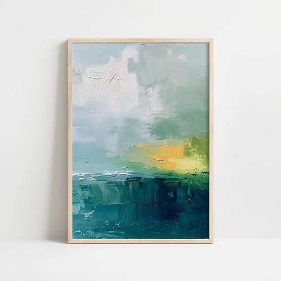 Blue Green Abstract Wall Art Painting Modern Abstract Colorful Print Moody Minimalist Painting Wall Art