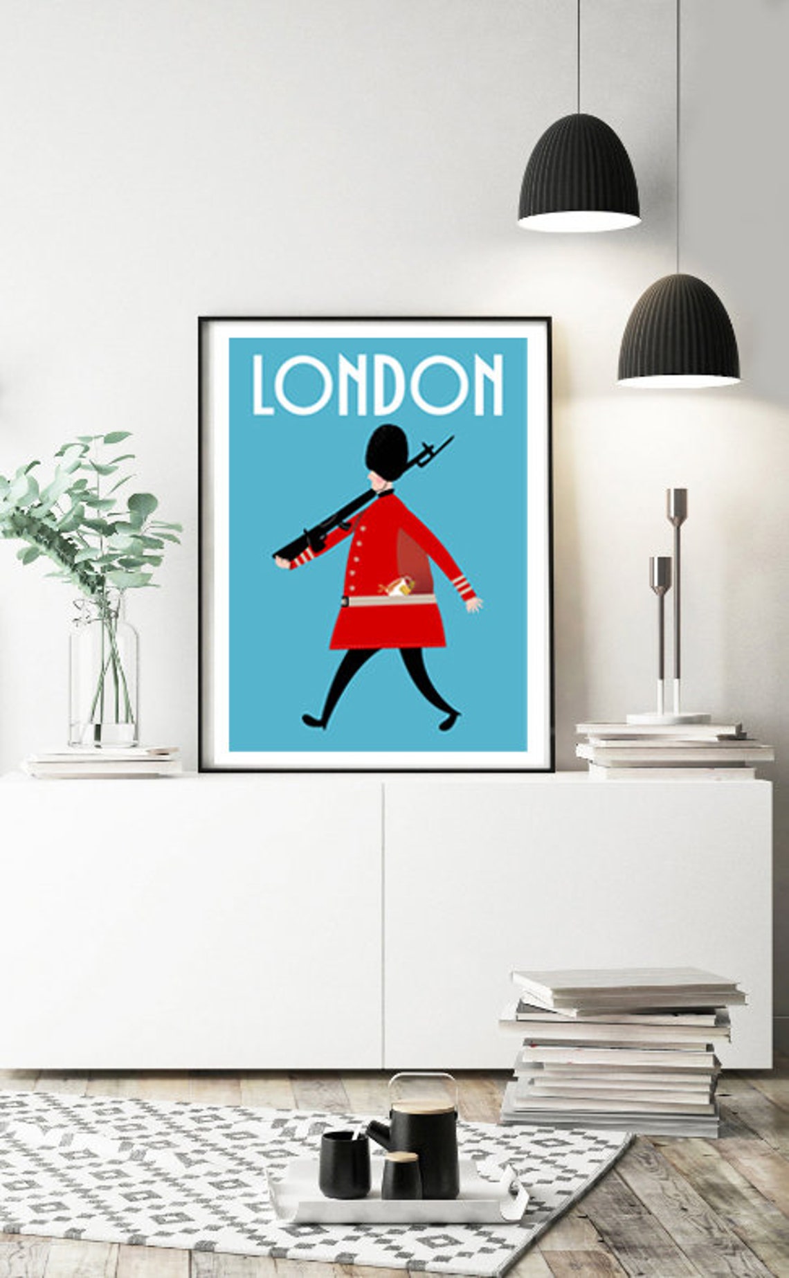 London British Guardsman Red Uniform Bearskin Tea Cartoon Poster - Image 3