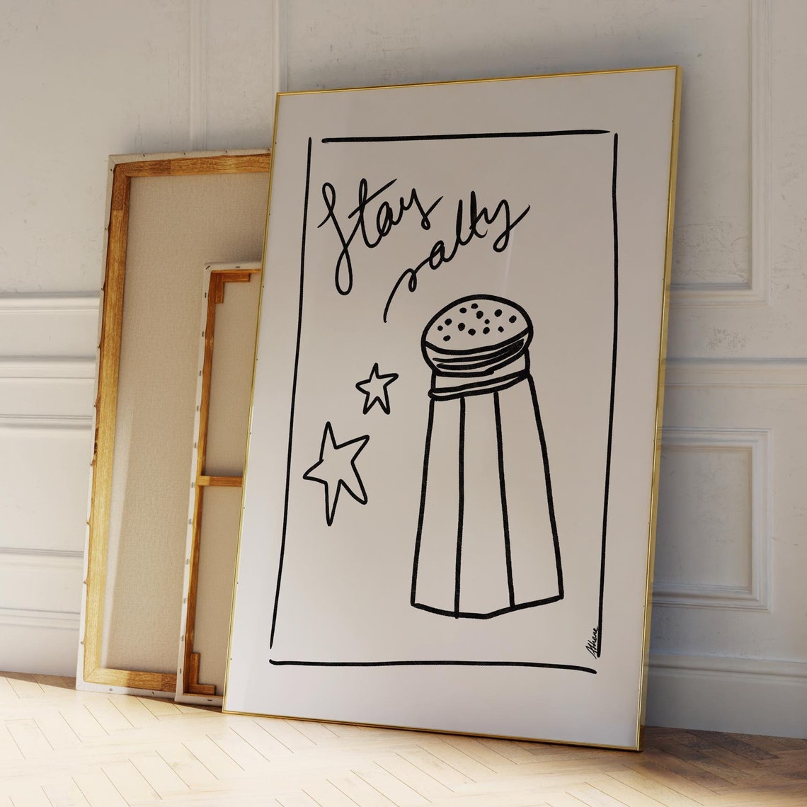 Stay Salty Black Line Kitchen Art Salt Shaker Fun Quote Poster
