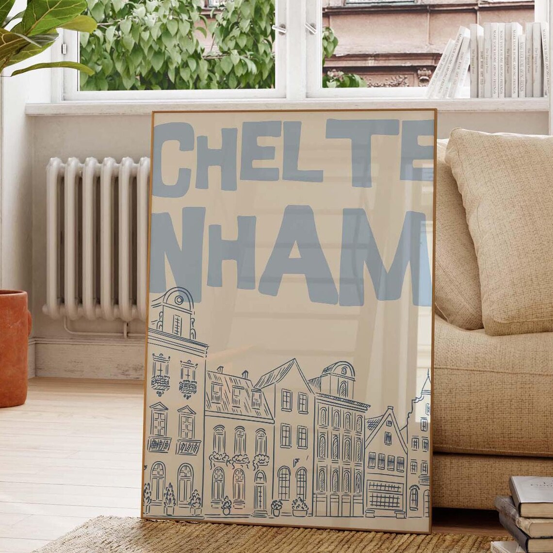 Cheltenham Soft Blue Line Drawing English Architecture Poster - Image 4