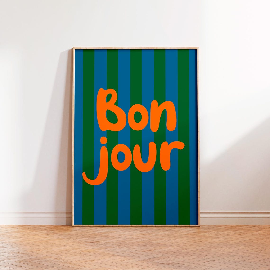 Bonjour French Print Typography Print Fun Bold Trendy Retro Colourful Striped Print Good Morning Hello Hi Print Hallway Entrance Decor