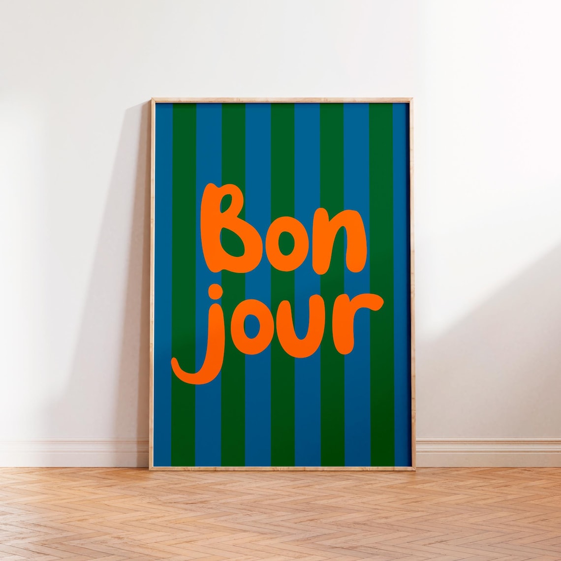 Bonjour French Typography Poster, Colorful Stripe - Image 2