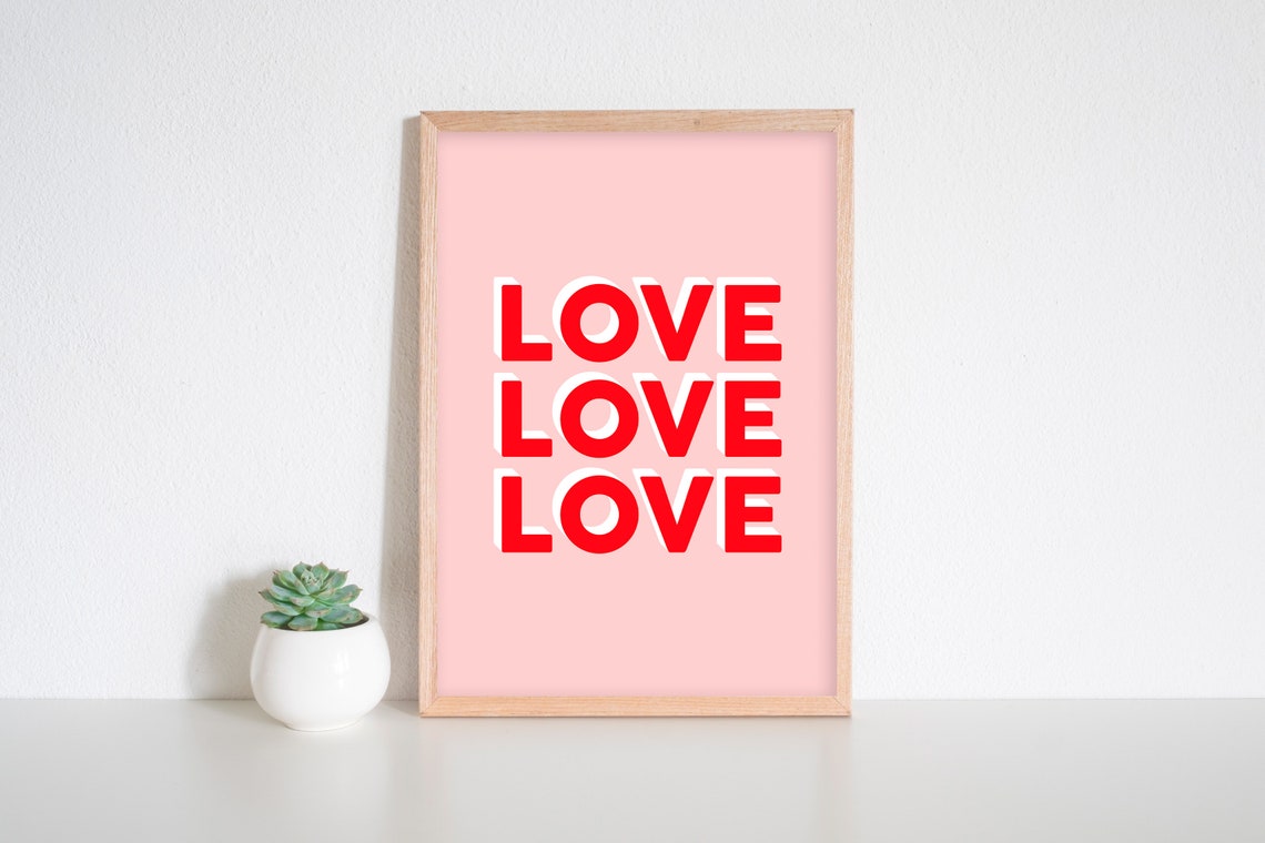 Love Love Love Red on Blush Pink Valentine Typography Quote Poster - Image 2