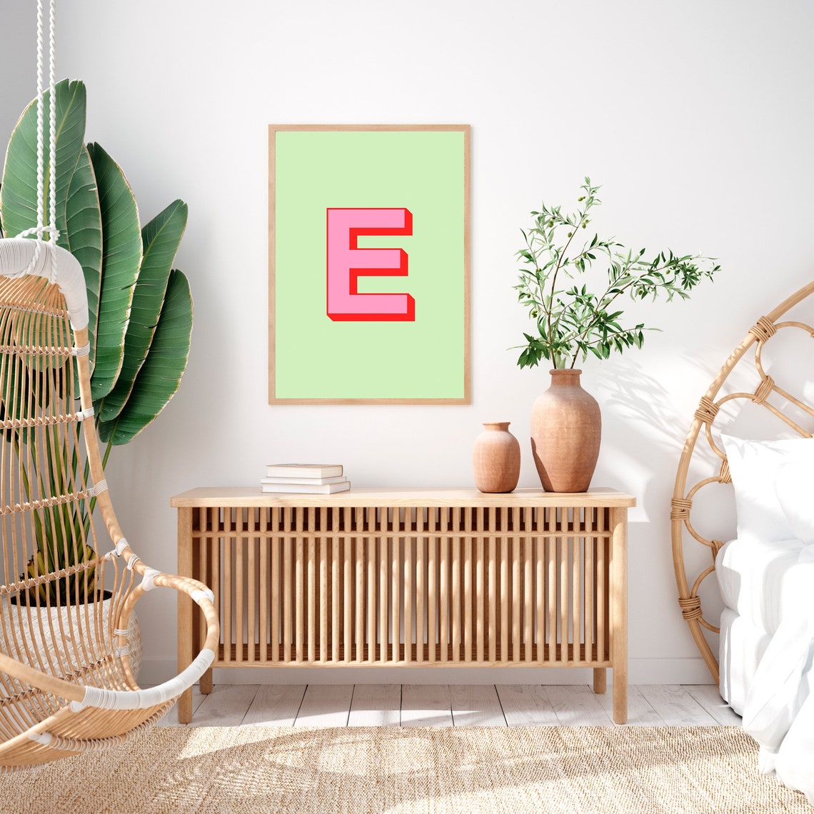 Personalised Initial Letter H Pink on Mint Green Alphabet Poster - Image 2