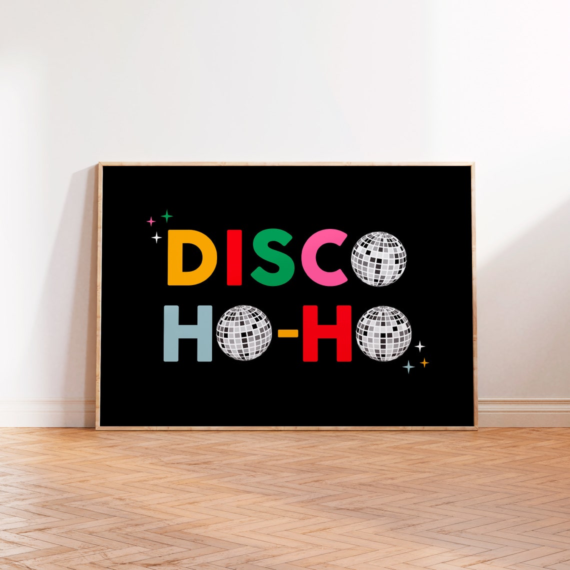 Disco Ho Ho Christmas Disco Ball Colorful Typography Poster Party Gift