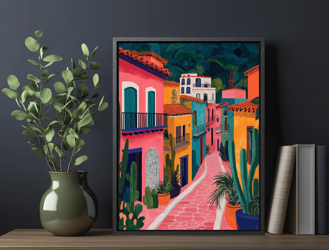 Vibrant Mexican Town Street Candy Colored Houses Cactus Travel Poster - Image 5