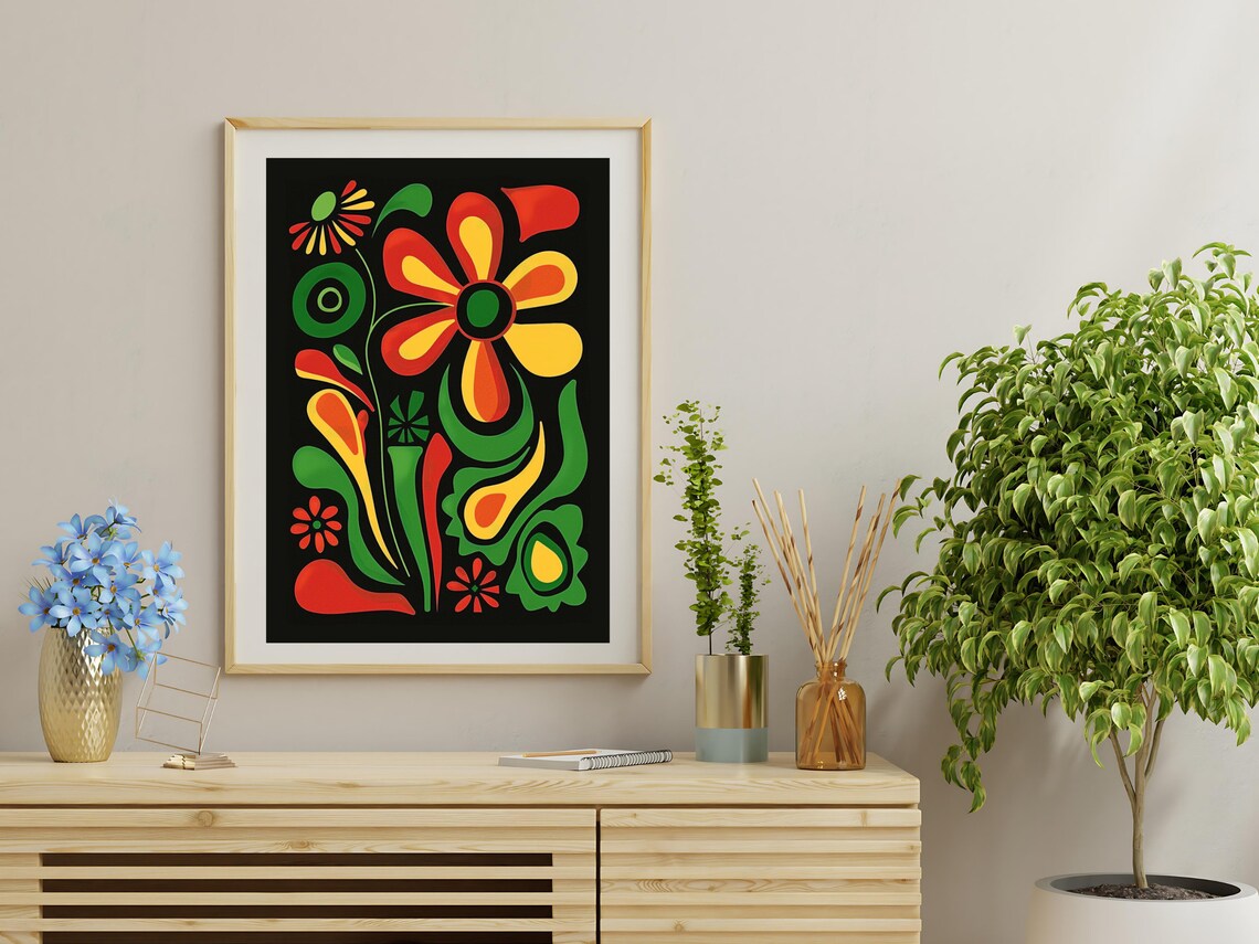 Matisse Inspired Bold Abstract Flowers Black Flower Market Art Poster - Image 3