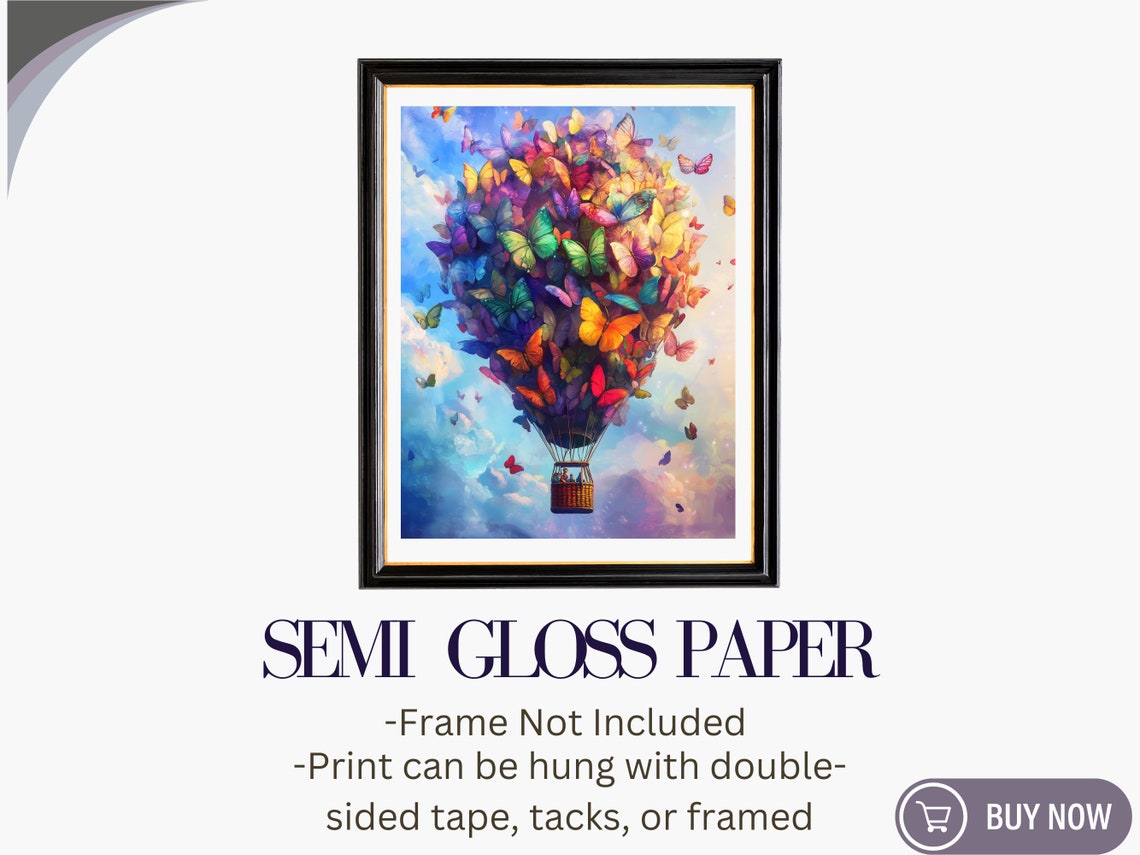 Butterfly Hot Air Balloon Pastel Sky Whimsical Fantasy Wall Art - Image 6