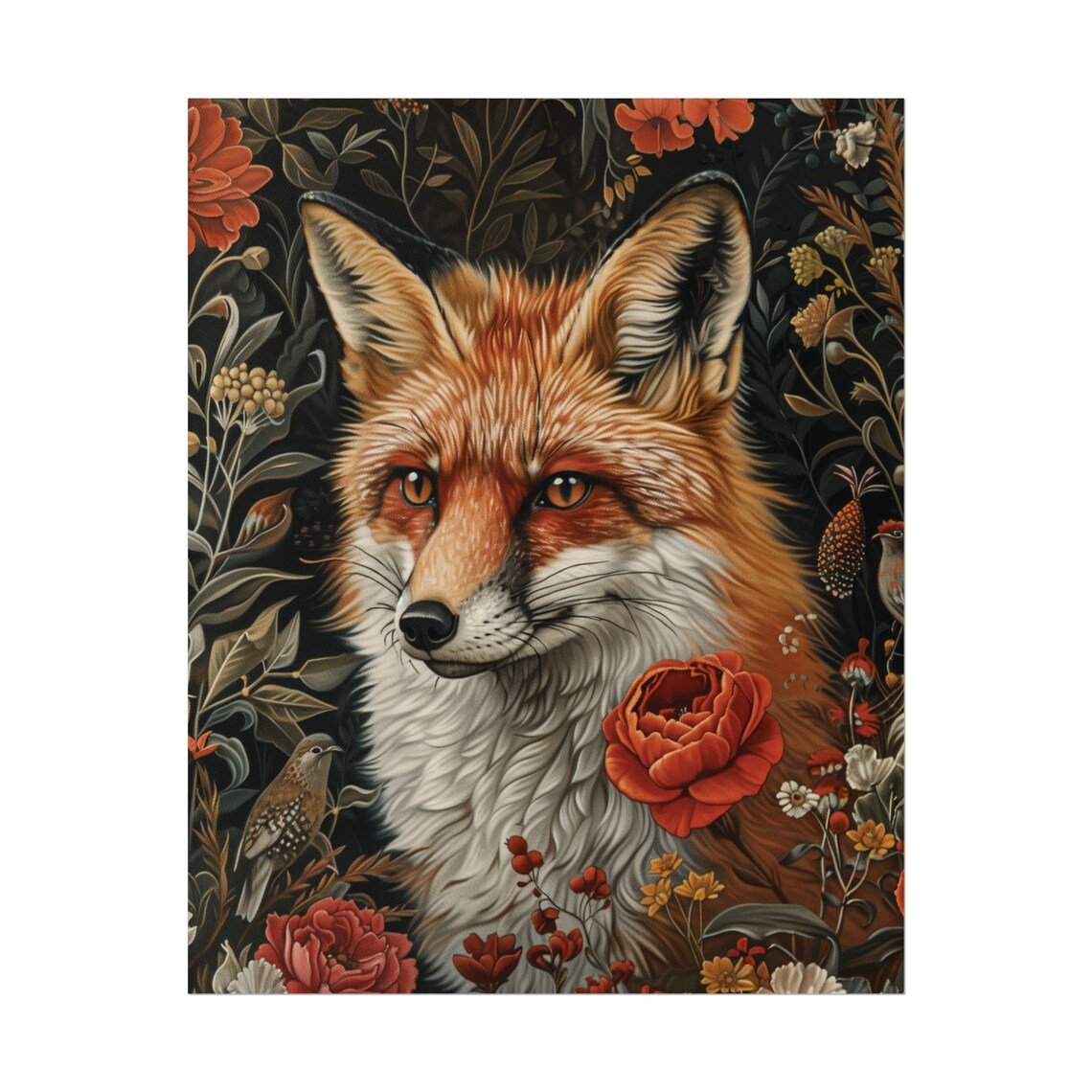 Fox Portrait Autumn Floral Garden Vintage Dark Botanical Animal Art Print - Image 2