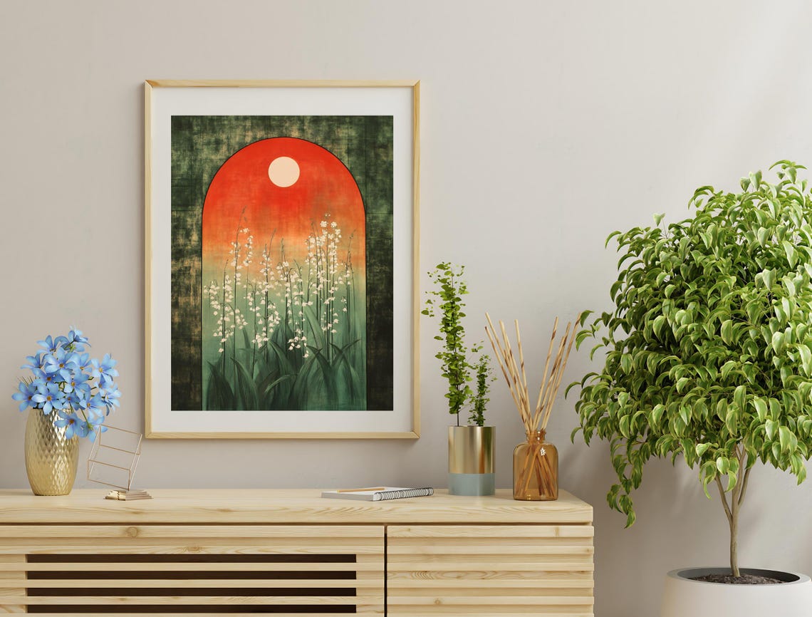 Crimson Sun Arch Lily of the Valley Blooms Vintage Print Poster - Image 3