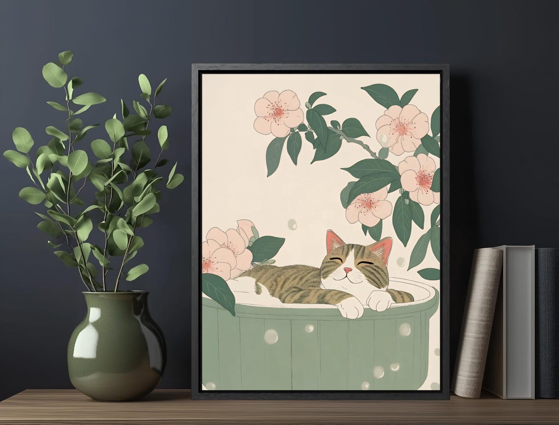 Cat Poster Japandi Art Minimalist Tabby Cat Print Japanese Bathroom Wall Decor Gift Cute Cat Wall Art - Image 6