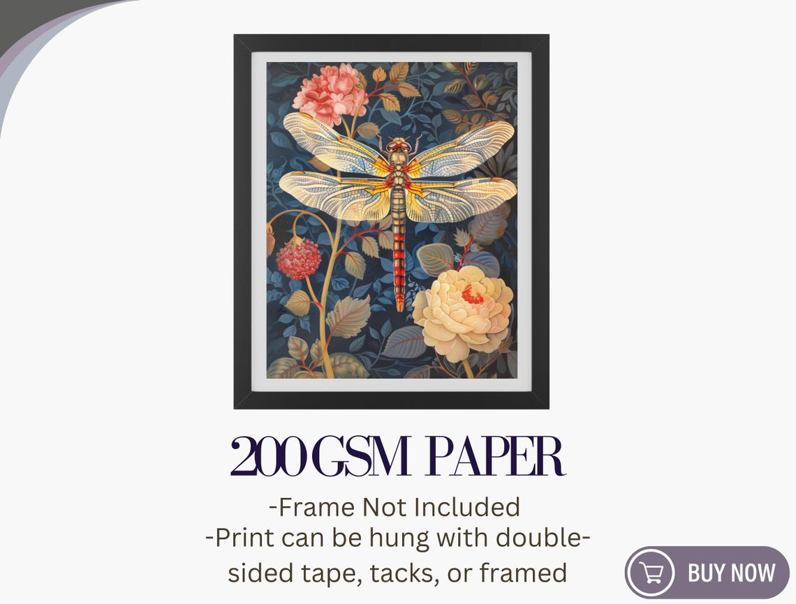 Dragonfly Botanical Art Nouveau Dark Navy Vintage Nature Wall Poster - Image 5