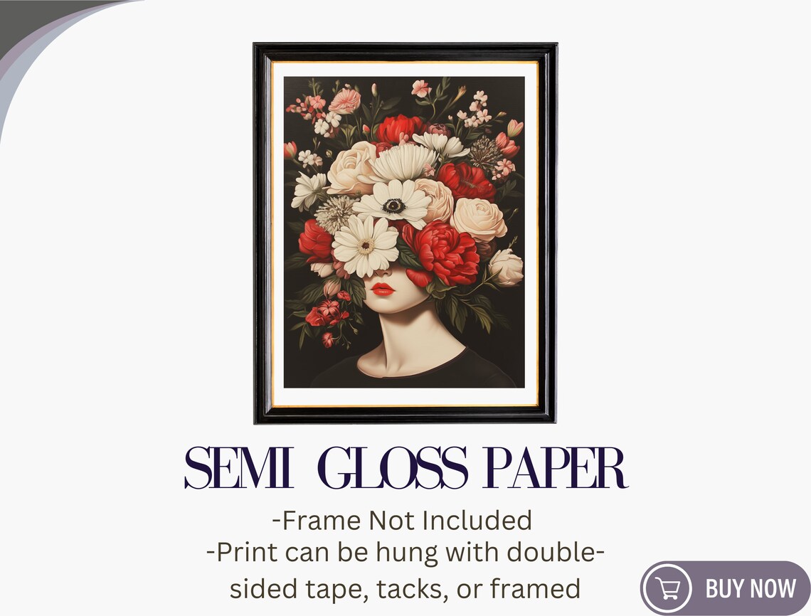 Woman Flower Head Surreal Portrait Dark Floral Maximalist Art Poster - Image 6