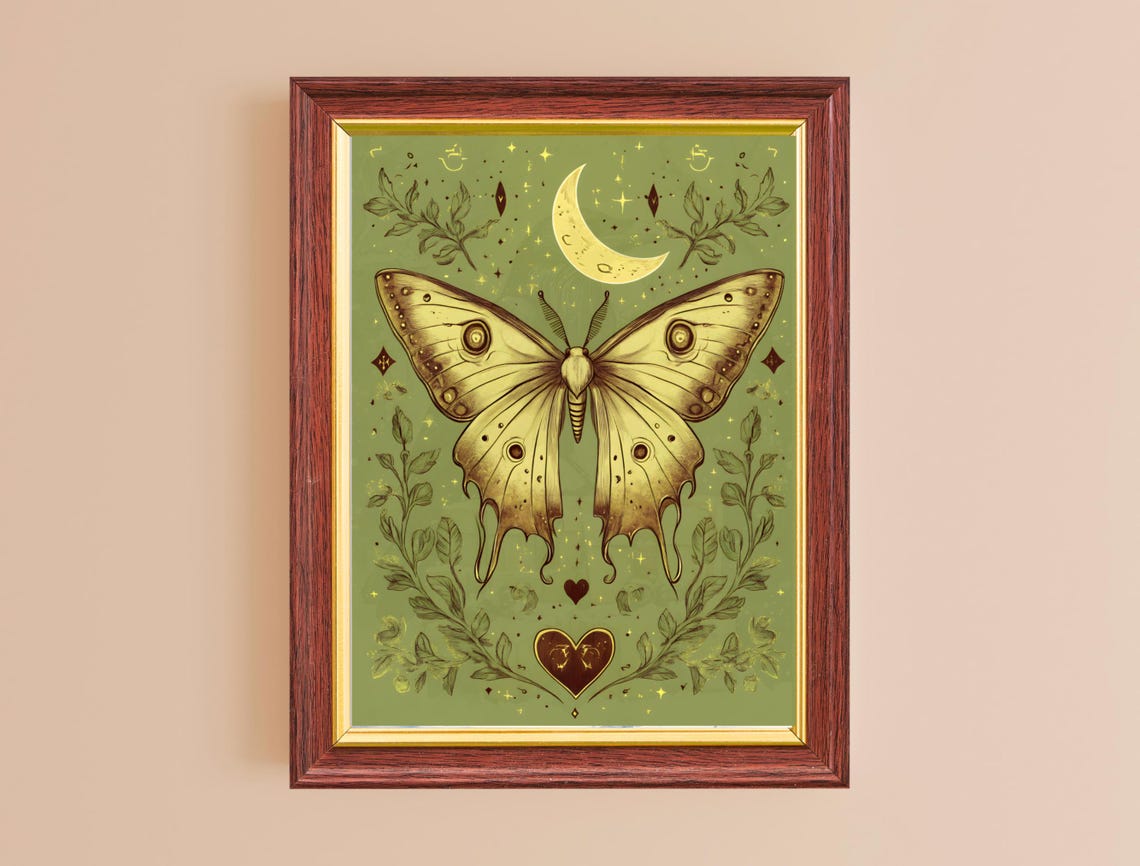Golden Celestial Moth Sage Background Moonlight Botanical Poster - Image 2