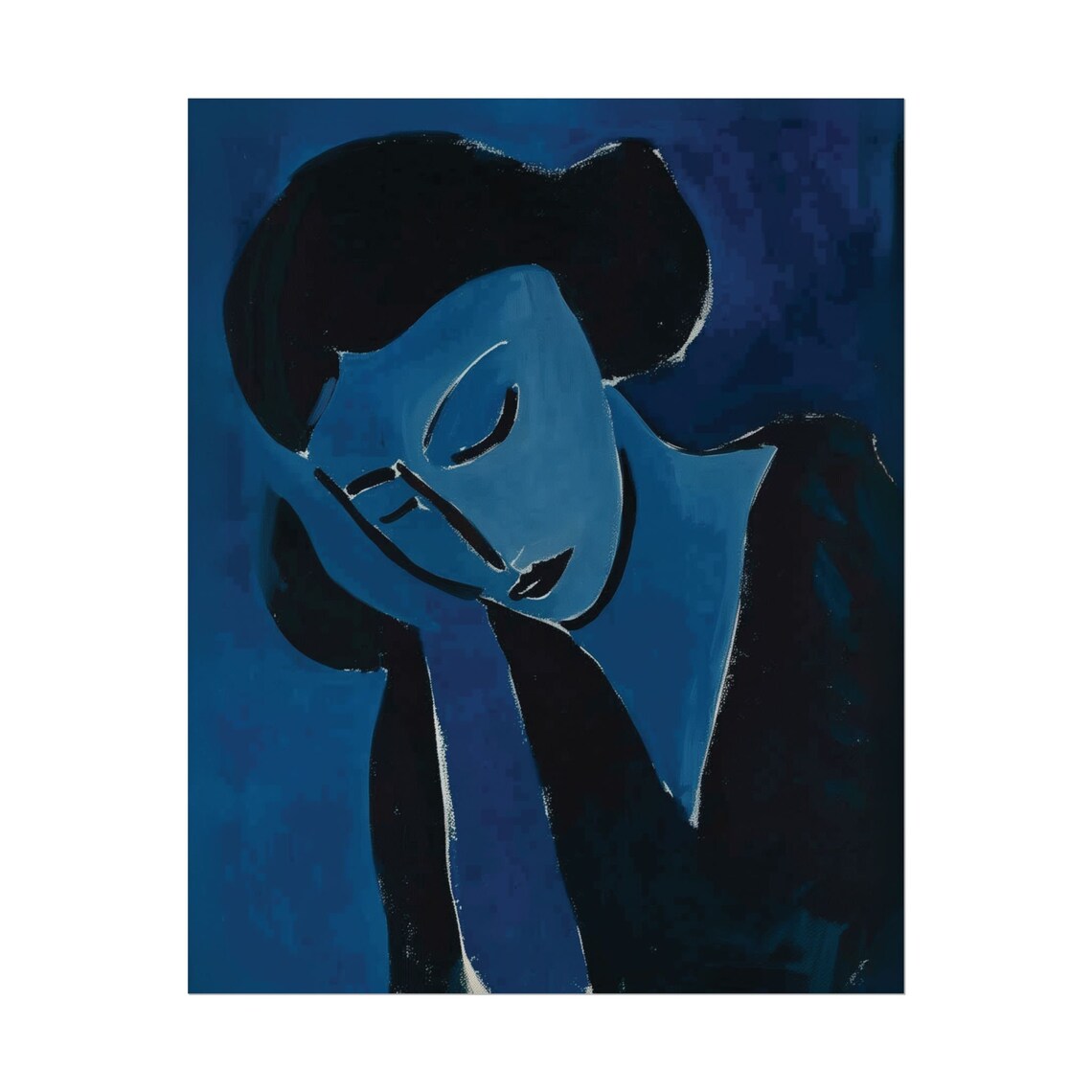 Matisse Inspired Blue Abstract Resting Woman Portrait Modern Print - Image 2