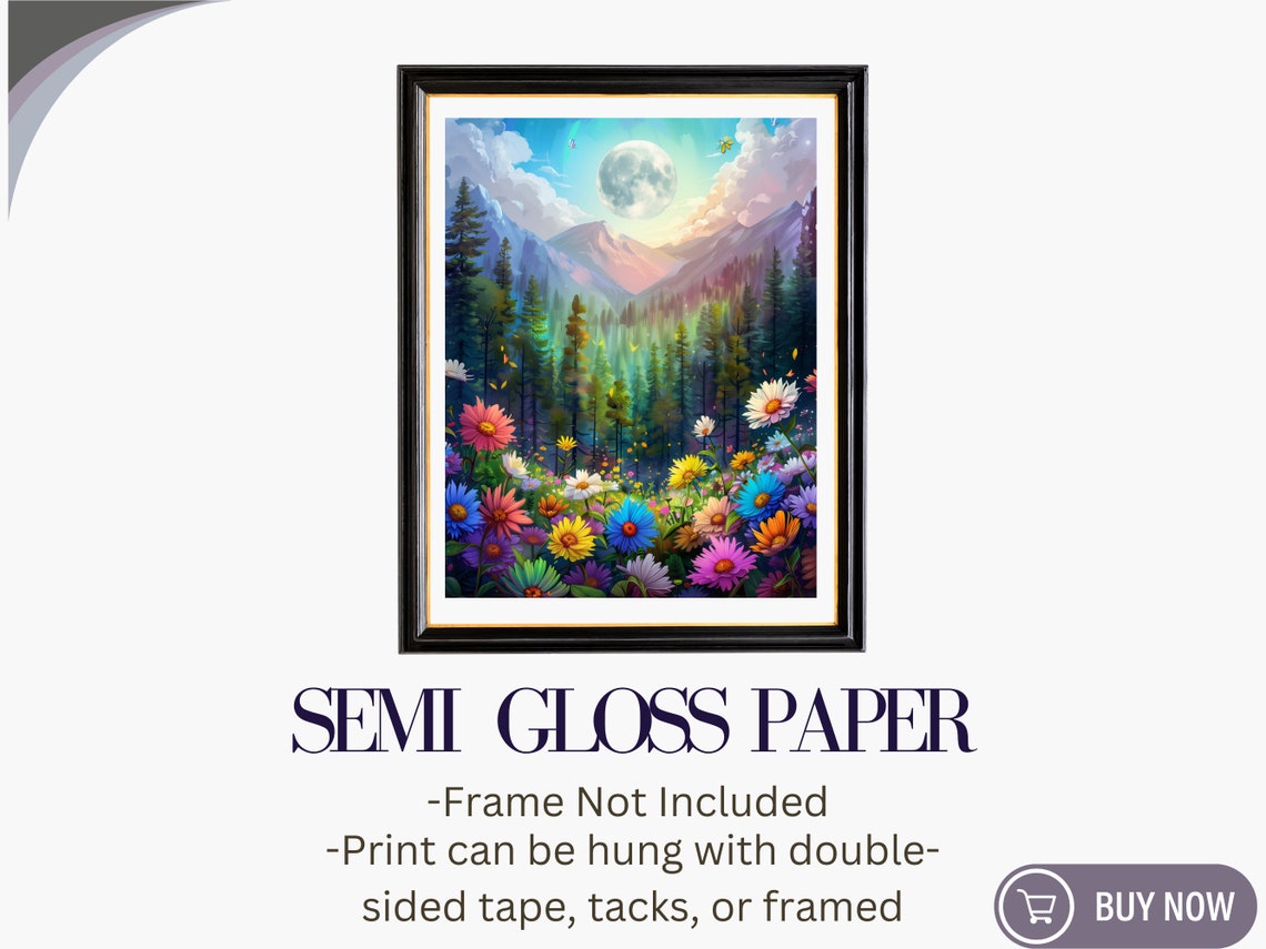 Full Moon Mountain Forest Valley Wildflower Night Sky Nature Poster - Image 6
