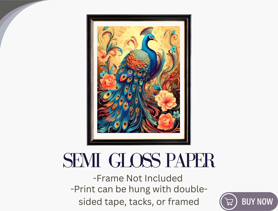 Peacock Art Nouveau Style Illustration Vibrant Exotic Bird Wall Poster - Image 6