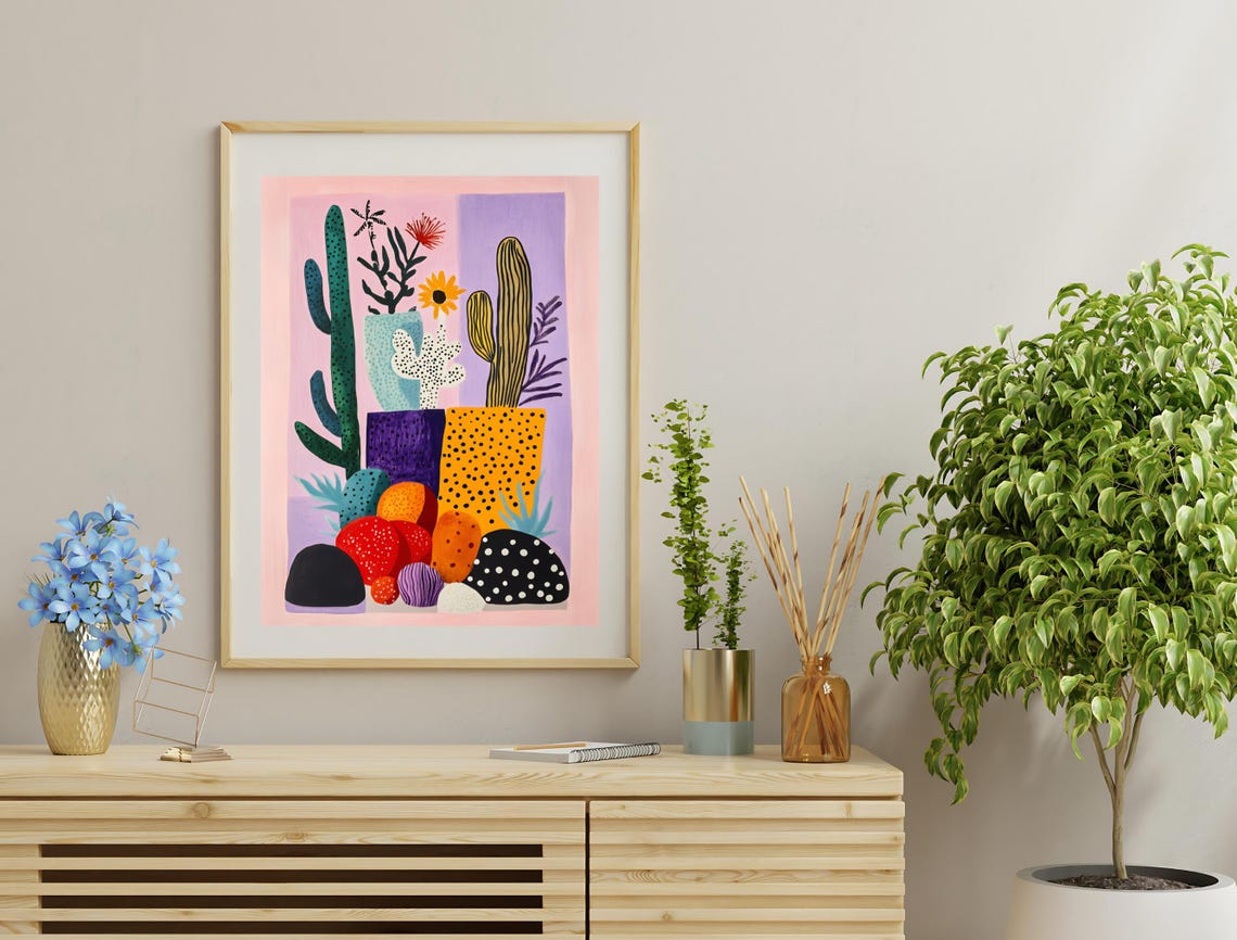 Playful Cactus Garden Still Life Bold Colors Matisse Inspired Print - Image 3