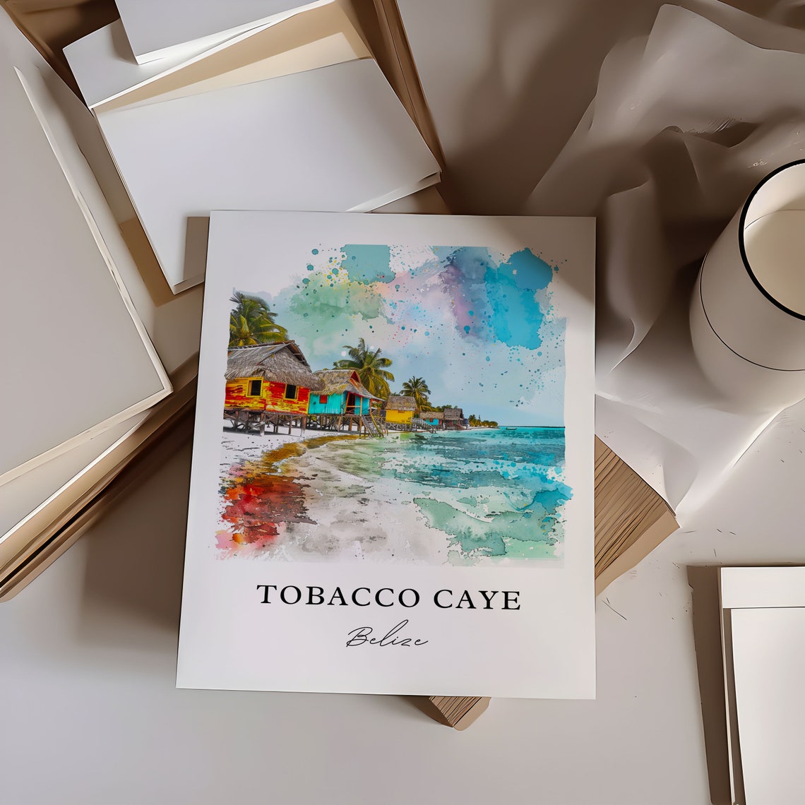 Tobacco Caye Wall Art Print Watercolor Belize Gift Travel Poster Housewarming - Image 6
