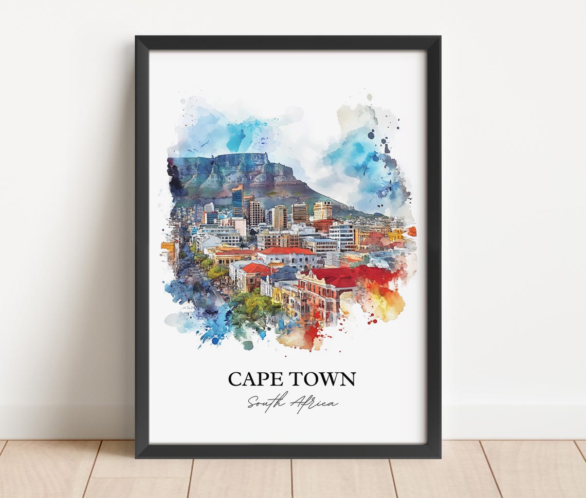 Cape Town South Africa Table Mountain Watercolor City Poster - Image 5