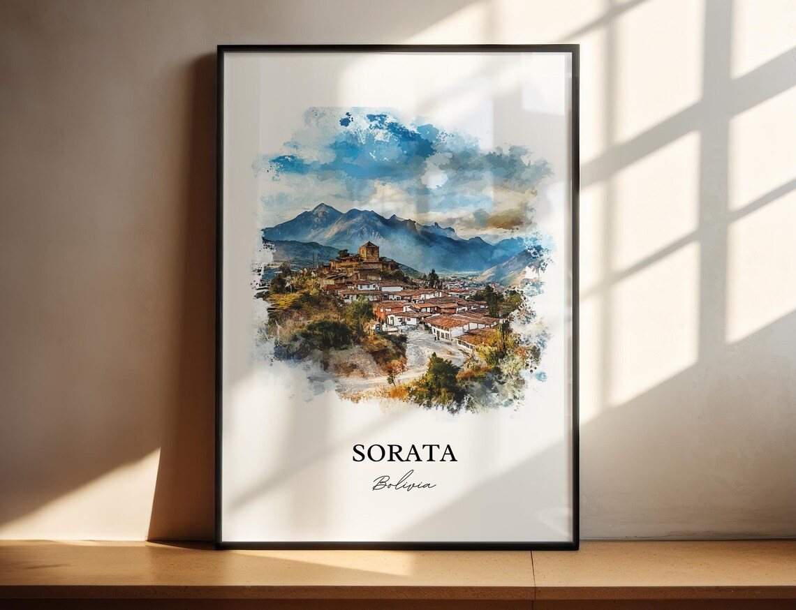 Sorata Bolivia Watercolor Mountain Village Andean Travel Poster