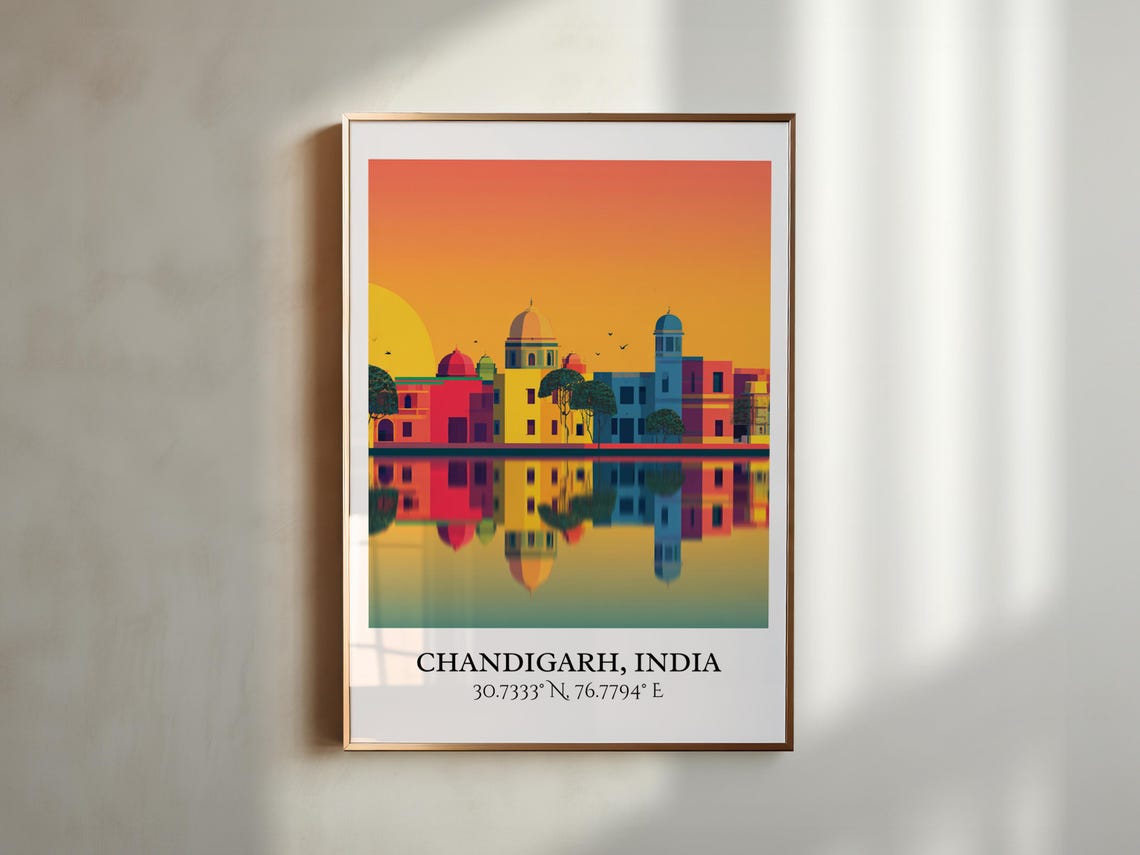 Chandigarh India Sunset Domes Water Reflection Retro Travel Poster - Image 4