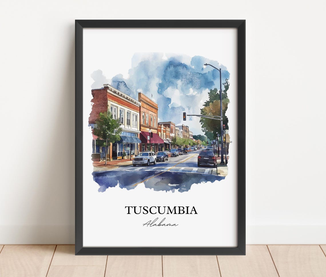 Tuscumbia Alabama Brick Downtown Watercolor Travel Gift Poster - Image 2