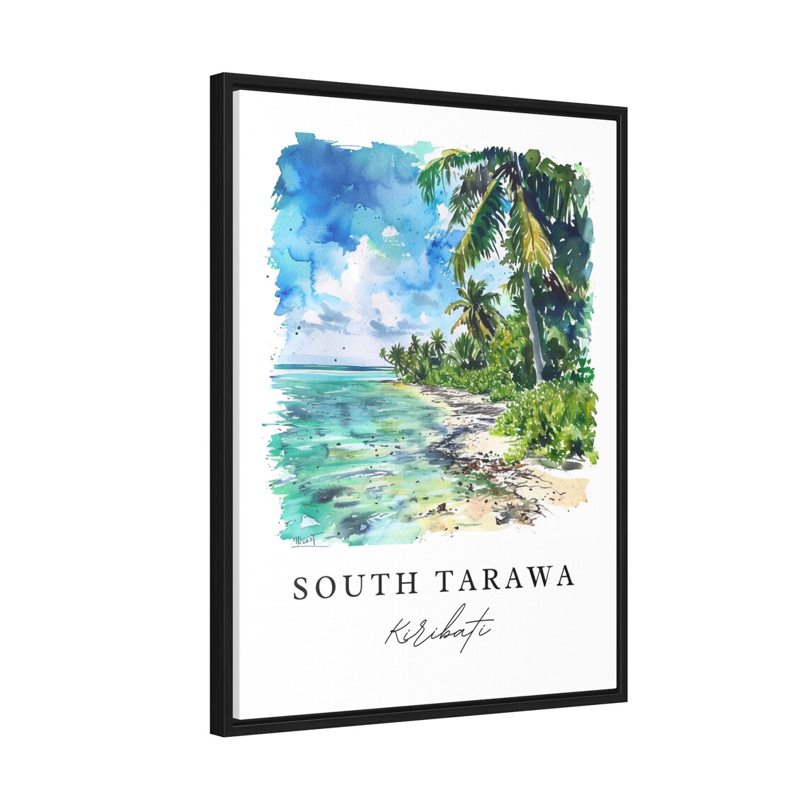 South Tarawa Kiribati Palm Beach Lagoon Watercolor Art Travel Poster - Image 2