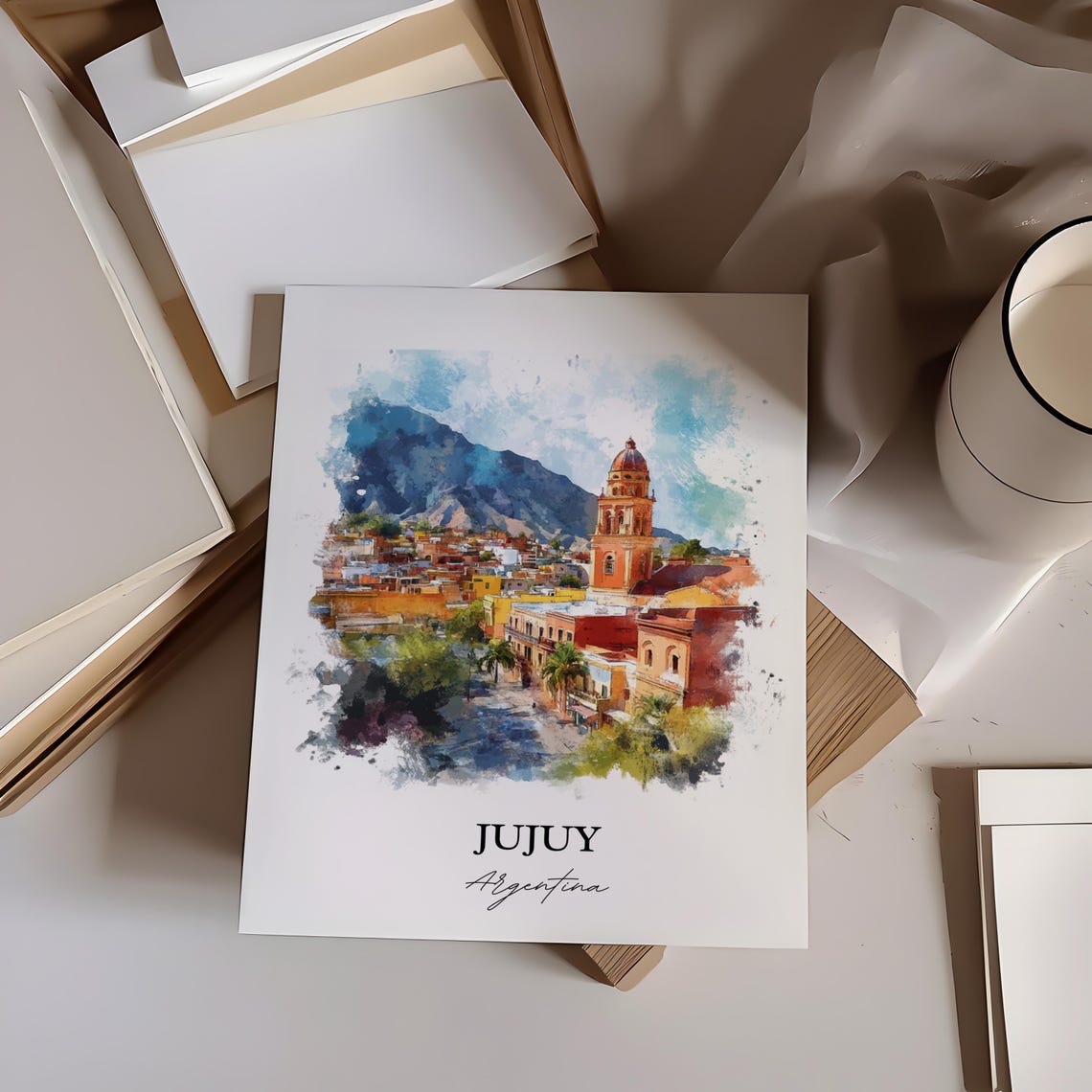 Jujuy Argentina Colonial City Watercolor Mountain Scene Poster - Image 2