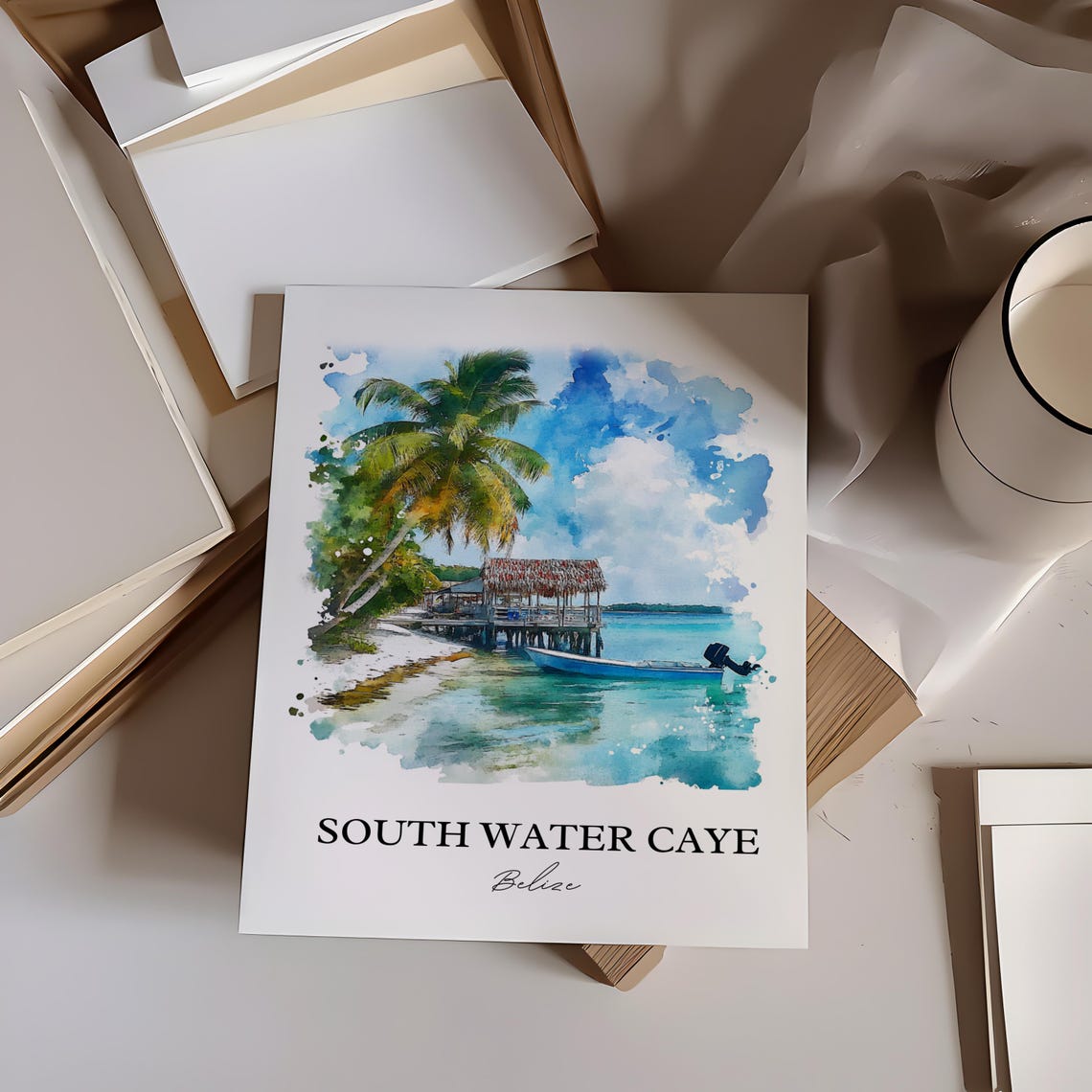 South Water Caye Wall Art Belize Print Watercolor Gift Travel Poster Housewarming - Image 3